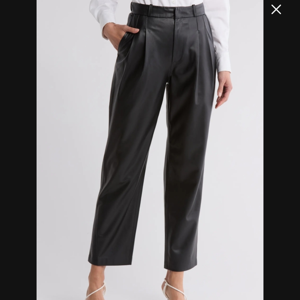 NWT Ag Adriano Goldschmied Kate Pleated Front Faux Vegan Leather Pants 24
